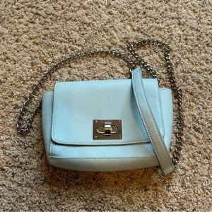 Baby blue handbag with chain strap